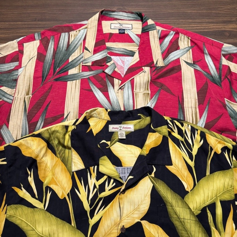 VTG Tommy Bahama Button Down Shirts Lot of2 Mens XXL Floral Bamboo Silk Vacation